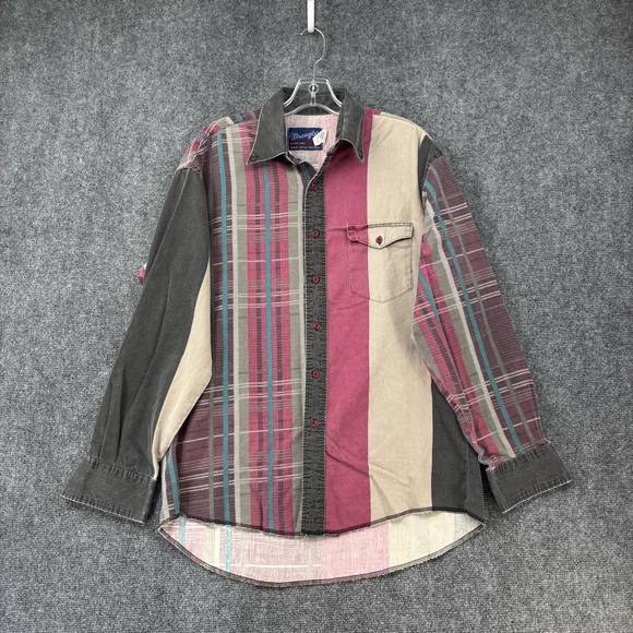 Wrangler Vintage Inspired Brushpopper Gray Red Plaid Shirt Men’s Large - Picture 1 of 9